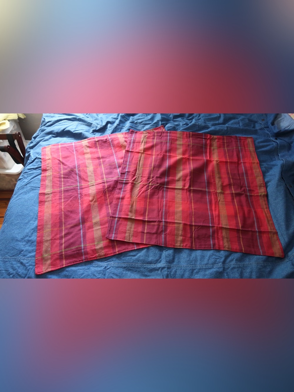 Vintage Chaps Ralph Lauren Red Tartan Plaid Summerton Euro Pillow Shams Set of 2 - Picture 4 of 4